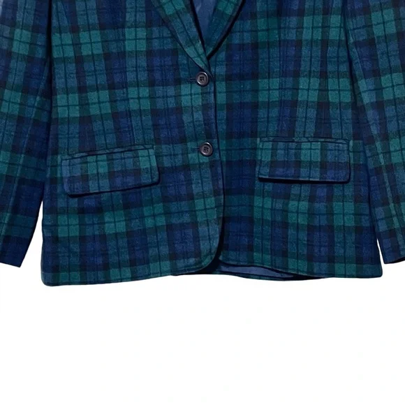 Pendleton Vintage ‘80’s Green Navy Tartan Plaid 100% Virgin Wool Blazer Jacket - Picture 7 of 14